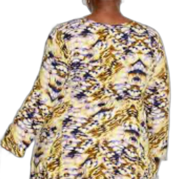 Avenue Patterned 3/4 Sleeve Top Multi Color Yellow Size 20 - Picture 2 of 11